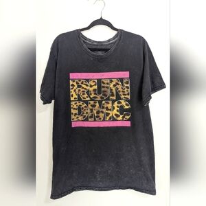 🌸 Run DMC Black Purple Cheetah Print Oversized Band Tee Possibly Vintage Large?